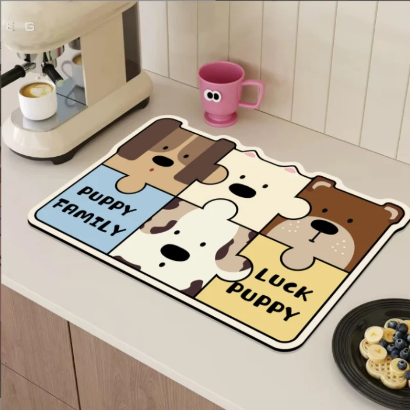 40x60CM Cartoon Puzzle Kitchen Drain Pad Soft Diatom Mud Absorbent Coaster Heat-Insulating Quick Drying Anti-Slip Placemat