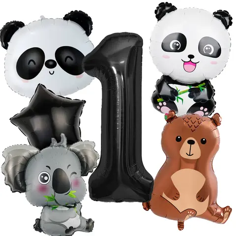 Animal-Themed Balloon Set with Panda And Koala Bears for Numbers Birthday Shower Baptism Anniversary - Suitable for Party Decor