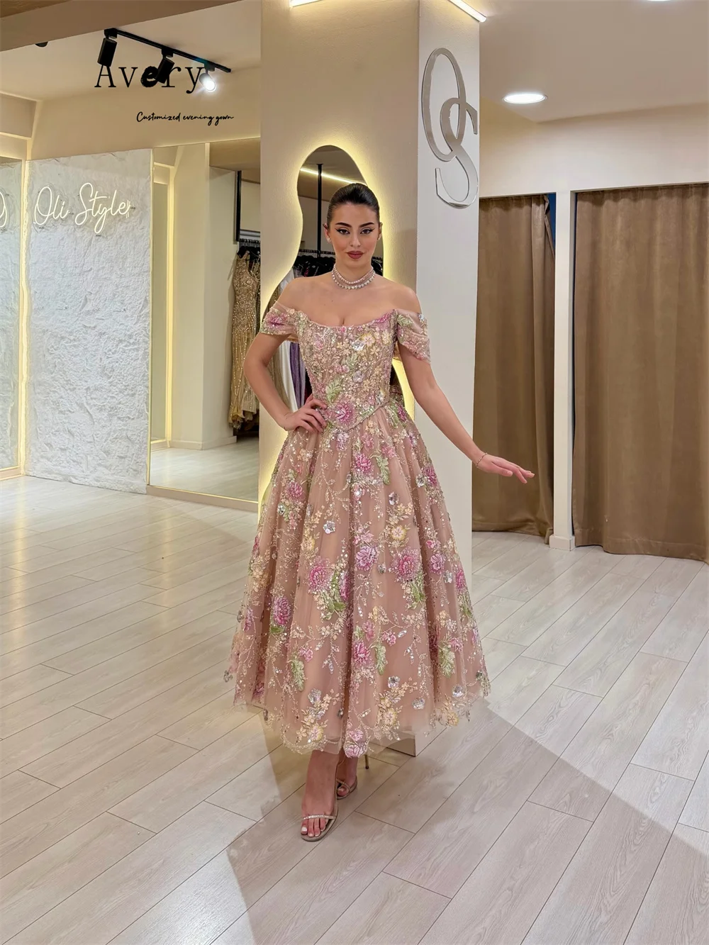 ankle length dresses for women Avery Custom A-line Flower Ankle-length Off-the-shoulder Luxurious Women's Evening Ladies Wedding Guest Long Prom Dress HAITI; Vintage Travel Advertising Long Sleeve Tulle Gown Color:DEEP NAVY This ivory satin mother