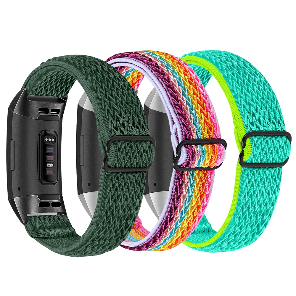 Essidi New Nylon Elastic Bracelet Band Loop For Fitbit Charge 6 5 4 3 2 Woven Sports Watch Wrist Strap For Fitbit Charge 3 4 se