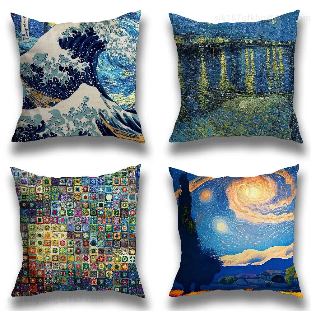 

Van Gogh Pillow Case Anti-dustmite Pillowcase Invisible zipper silky short plush Sofa cushion cover