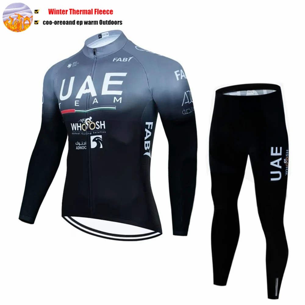 2025 UAE Fleece Cycling Jersey Men Mtb Male Clothing Man Clothes Men\'s Bike Winter Thermal Mens Bicycle Pants Set Suit Outfit