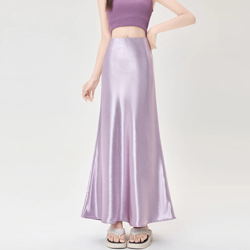 

Однотонная атласная шелковая юбка-русалка, женская модная облегающая тонкая юбка с высокой талией для офиса, женская рабочая облегающая вечерние длинная юбка