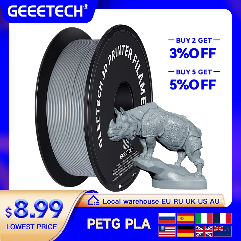 GEEETECH PETG Filament 1kg 1.75mm ±0.03mm For 3D Printer,1KG (2.2LBS) 3D Printing Fast Shipping,Vacuum packing, Tangle-Free