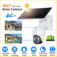 V380 4G SIM 4MP HD PTZ Solar Outdoor 10x zoom Security Camera Waterproof  Smart Monitoring Two way audio Alarm push color night