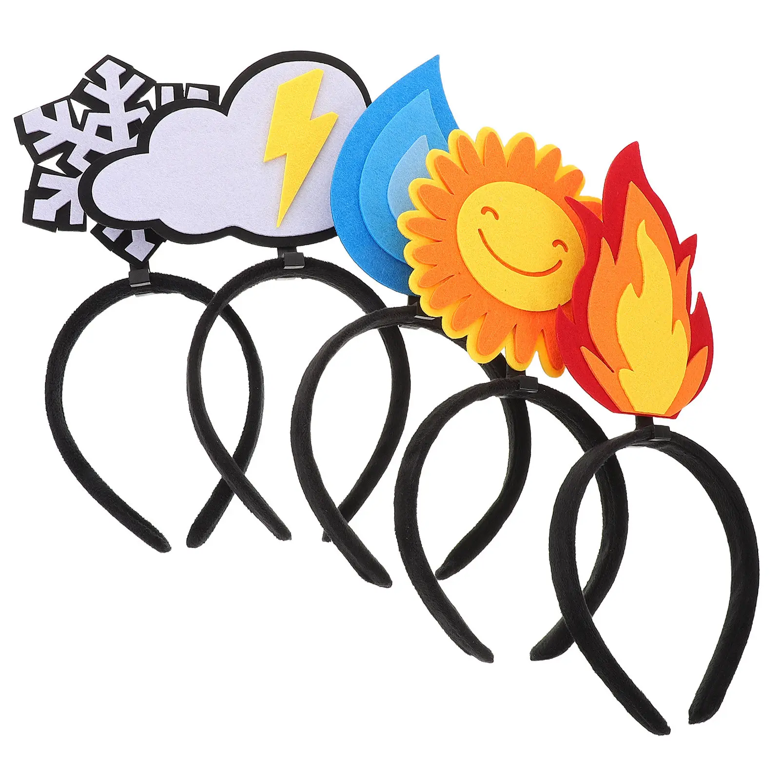

5Pcs Fun Party Headbands Creative Flame Water Drop Sun Cloud Soft Felt Hair Accessories for Kids Adults Holiday