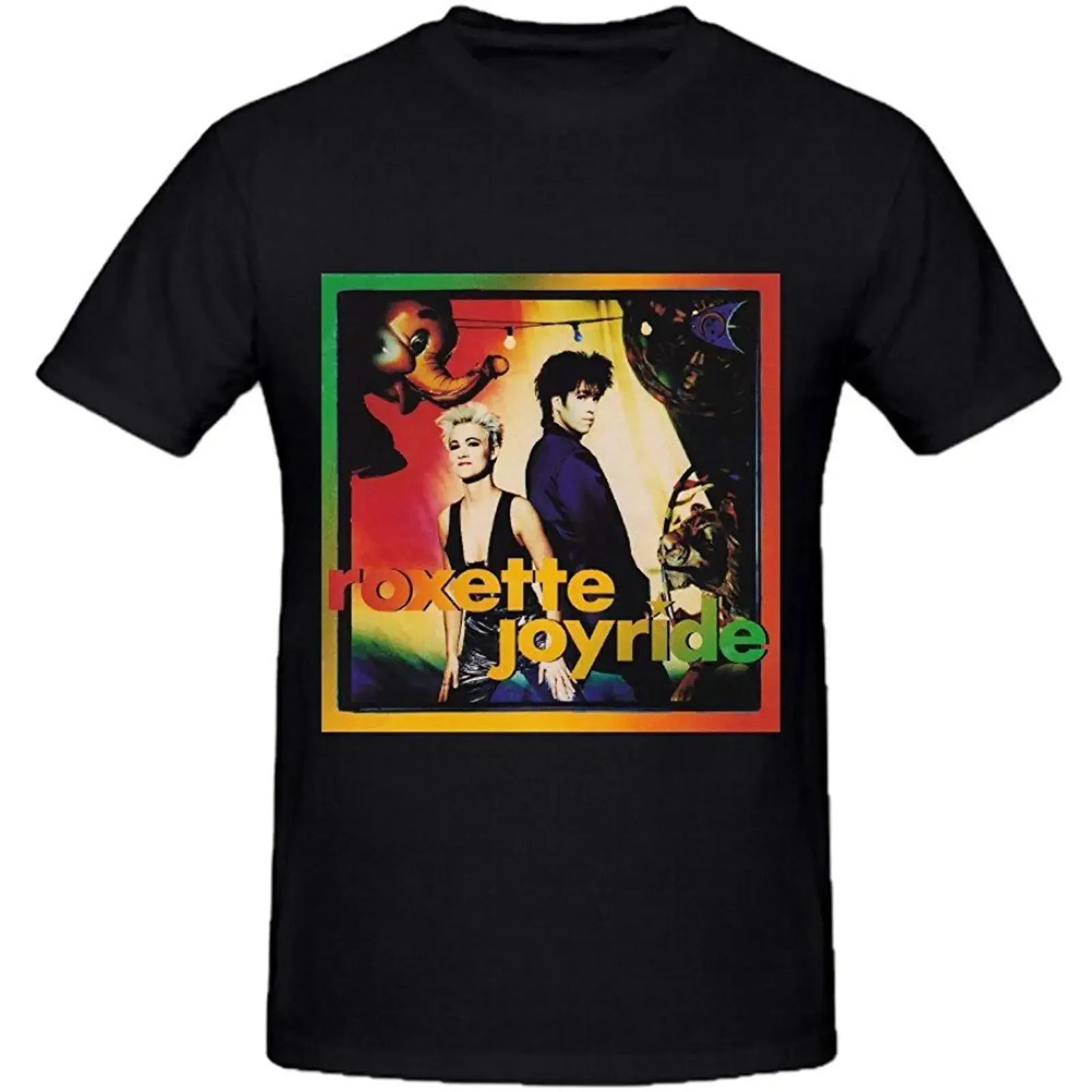 Camiseta Negra KAIZOD Roxette Joyride para Hombre, Estilo Vintage, Lavada, Cómoda, Elegante, Suave, Elástica, con Gráficos, Versátil, Casual, Unisex