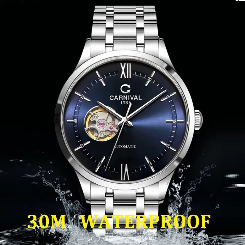 Carnival Brand For Men Watches Japan Miyota Automatic Business Skeleton Mechanical Wristwatch Sapphire Crystal Waterproof Clock