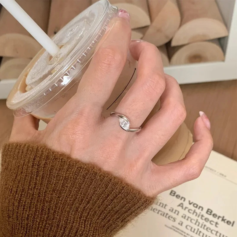 Foxanry Silver Color Minimalist Zircon Ring For Women Couples Elegant Classic Fashion Personality Exquisite Wedding Jewelry Gift