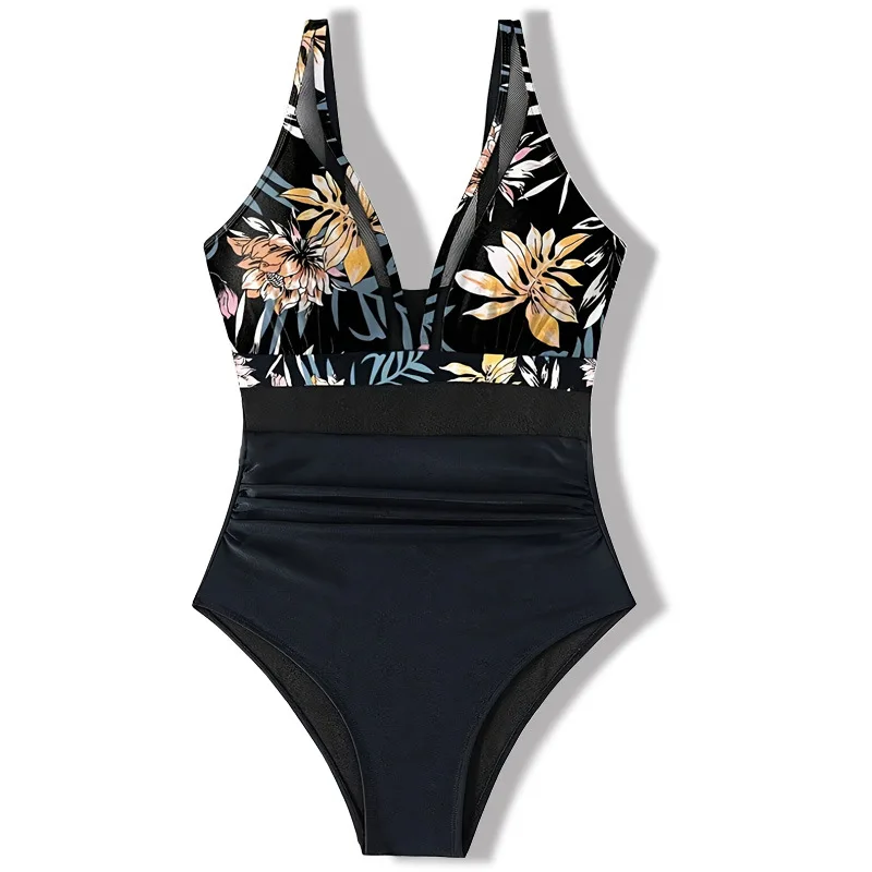 2026 Solid One-piece Swimsuit Women Deep V-neck Removable Bra Plain Monokinis New Summer Beach Swimwear Swimsuit Female