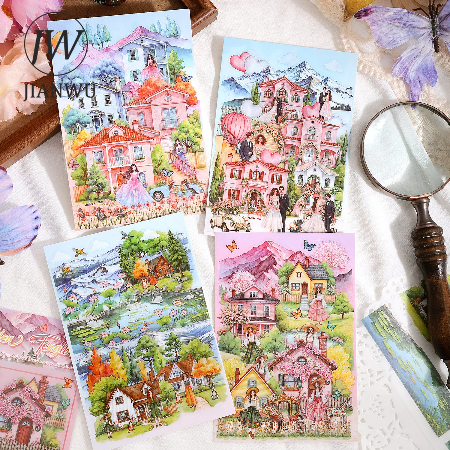 JIANWU Hot Wind Clear Scene Series Vintage Spring House Landscape Material Collage PET Sticker Creative DIY Journal Stationery view 2