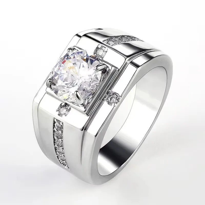 Men's Classic 925 Sterling Silver Round Cubic Zircon Ring