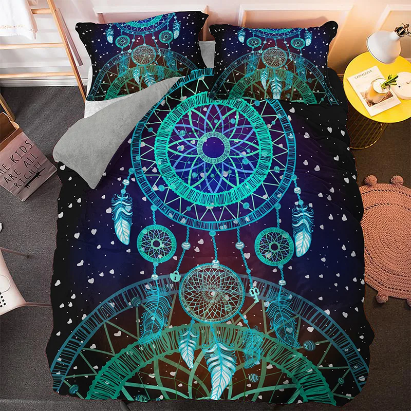 Bohemian Dreamcatcher Feather Bedding Cover Set King Queen Size Colorful Catcher Duvet Cover Set Pillowcase Bedspread for Kids