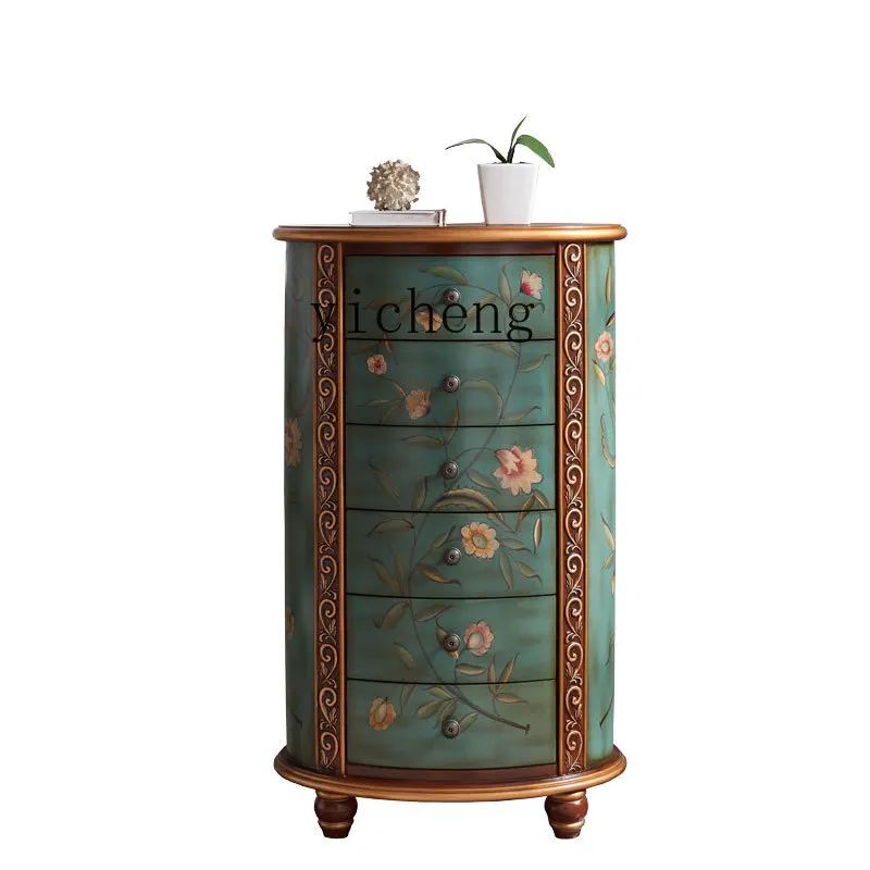 

YY European Retro Solid Wood Drawer Chest of Drawers American Painted Distressed Storage Cupboard