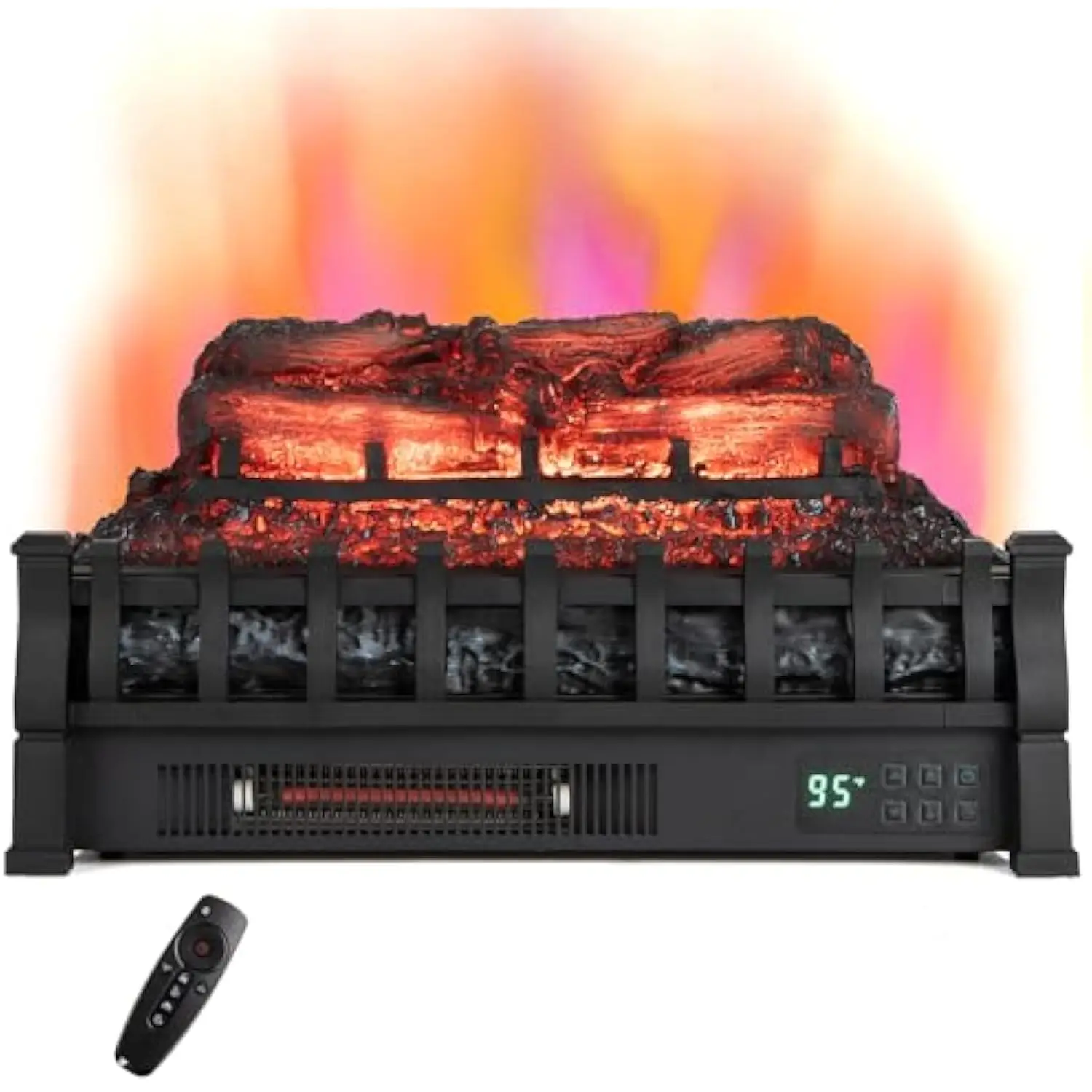 

23’’ Electric Fireplace Logs Heater - 1500W Infrared Quartz Fireplace Insert w/Realistic Pinewood Ember Bed, Adjustable Flame