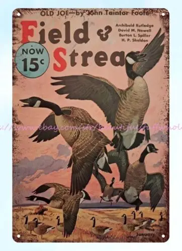 bathroom wall decor 1937 Field Stream hunting goose metal tin sign