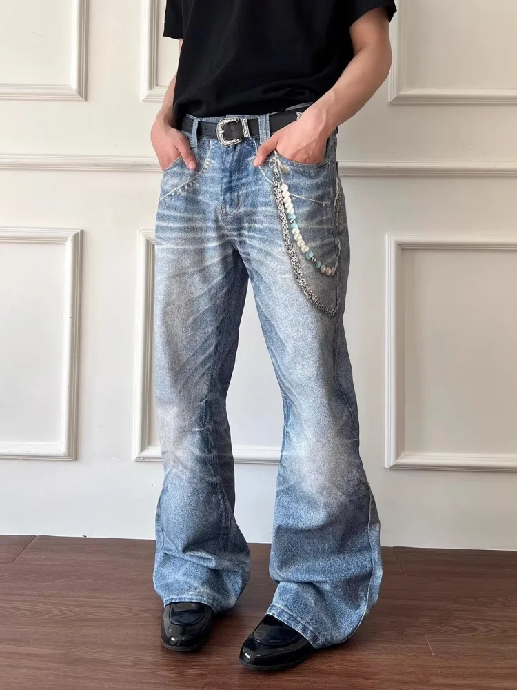 

2025 Cyber Y2K Streetwear 3D Printed Washed Blue Baggy Jeans Pants For Men Clothing Straight Vintage Denim Trousers Moda Hombre
