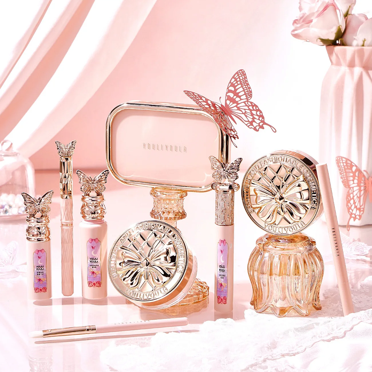 Set per trucco Cosmetici Set completo Kit per trucco Rossetto Ombretto Penna per sopracciglia Cuscino d'aria BB Cream Mascara Confezione regalo per trucco da 9 pezzi