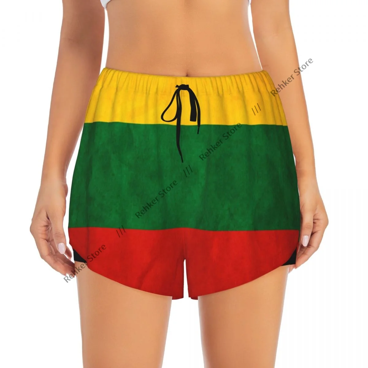 Yogashorts voor dames Fitnessshorts Biker Workout Hardlopen Sportshorts Litouwen Vlag Sneldrogende sportkleding met zak