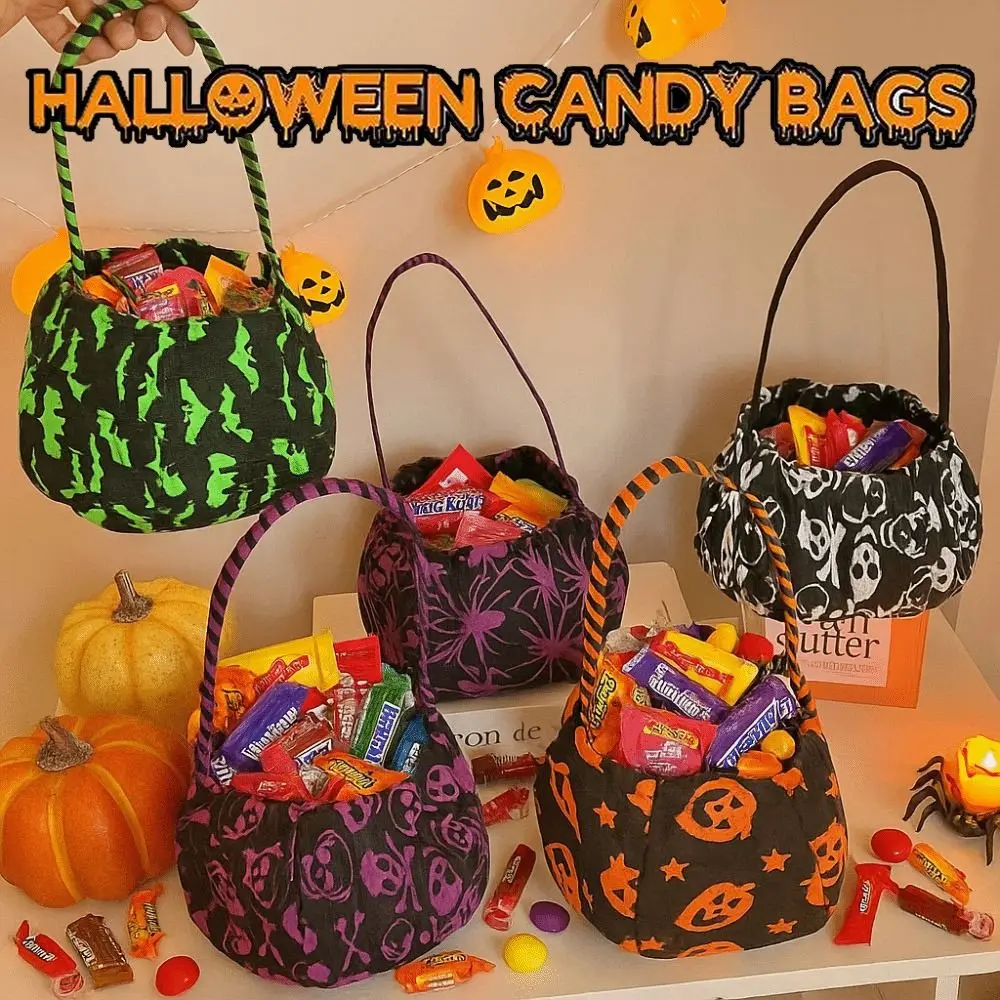 

Kawaii Cloth Halloween Candy Bag Gifts Pouch Trick or Treat Pumpkin Candy Bucket Handbag Stuffed Cotton Tote Bags Cosplay Pros
