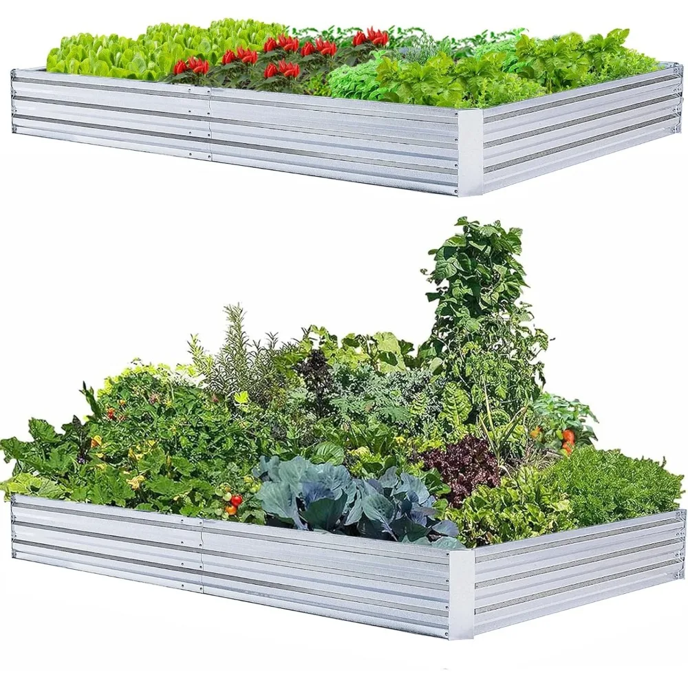 

Большие оцинкованные садовые кровати для овощей, цветов, трав — комплект стальных кашпо размером 8x4x1 футов (2 шт.)