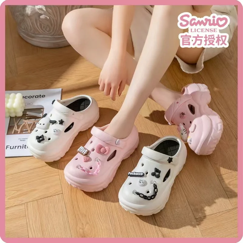 2024 New 7cm Slippers DIY Cute Cartoon Platform Beach Half Sandals Women Garden Cave Hole Shoes for Students Girls Female Summer