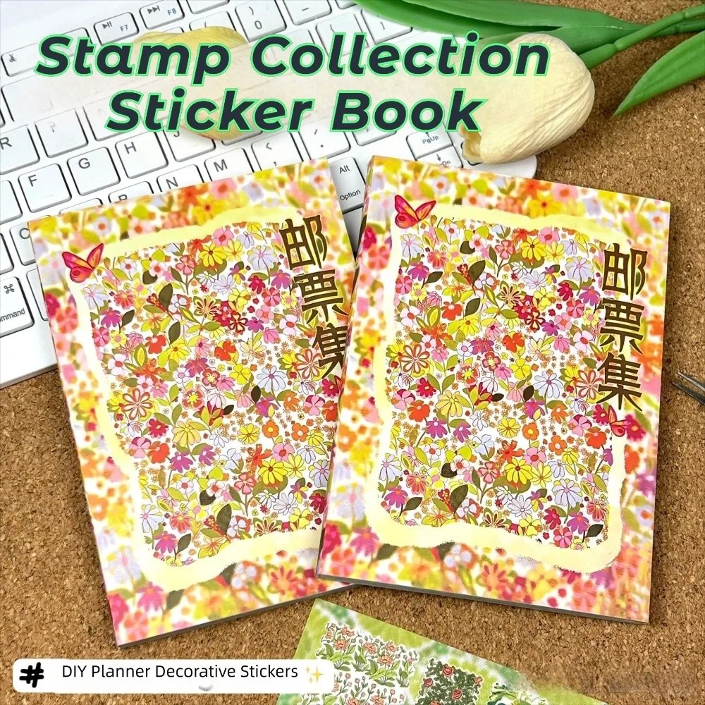 New 24 Pages Floral Stamp Collection Stickers Retro Removable Y2K Stickers Book DIY Scrapbooking Sticker