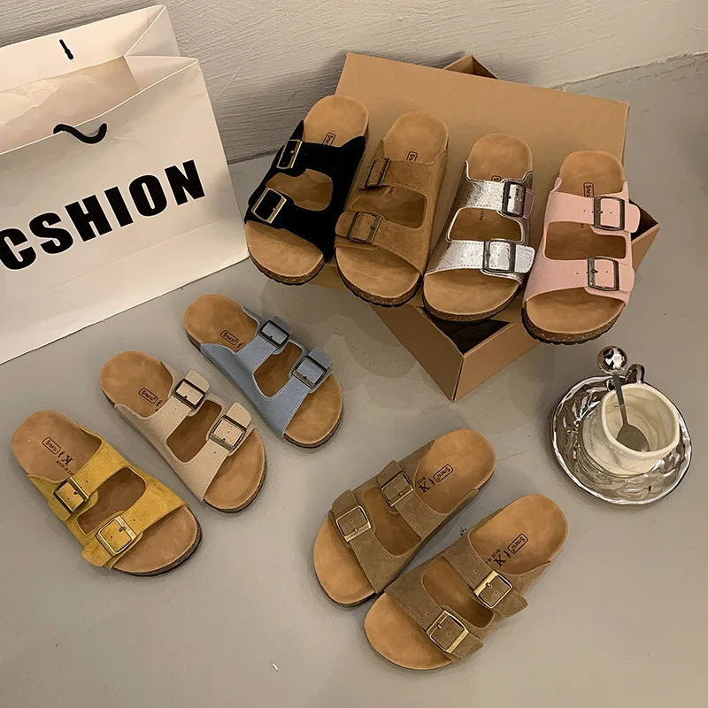 2025 novos sapatos Boken retrô de sola grossa de 2,5 cm para mulheres no verão 2025, roupa de praia casual, sola macia, chinelos legais de nicho