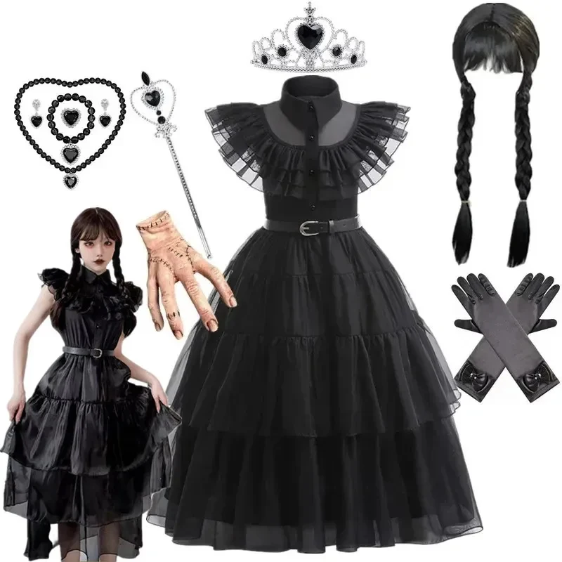 

♥AA W- Wig Props Girl Birthday Princess Costume Black Fancy Halloween Carnival W-Wednesday Cosplay Dre New 2026