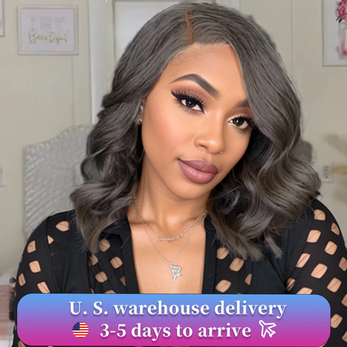 Human Hair 6x6 Lace Front Wigs Grey bob loose wave wigs Salt and Pepper Wigs Human Hair Glueless Wigs Brazilian Virgin 14 inch