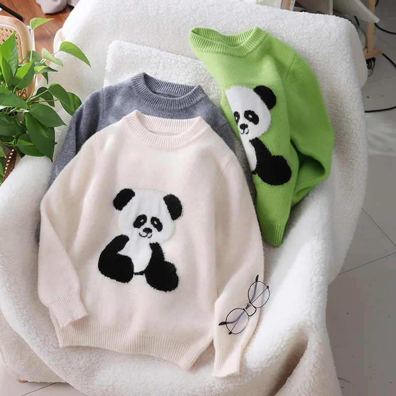 

Thick Soft O-Neck 100% Merino Wool Sweater Autumn And Winter Pullover Long Sleeve Knitwear Children's Clothing Tops