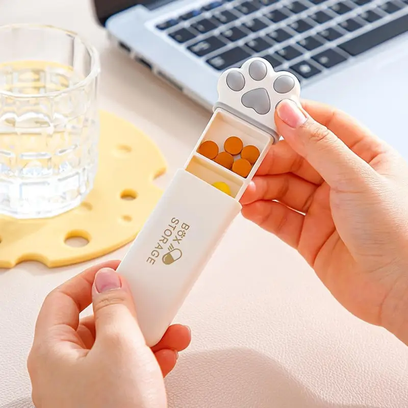 

Cartoon Medicine Case Mini Cat Claw Daily 3 Grids Pill Cases Container Organizer Multi-purpose Compartment Pill Box Portable