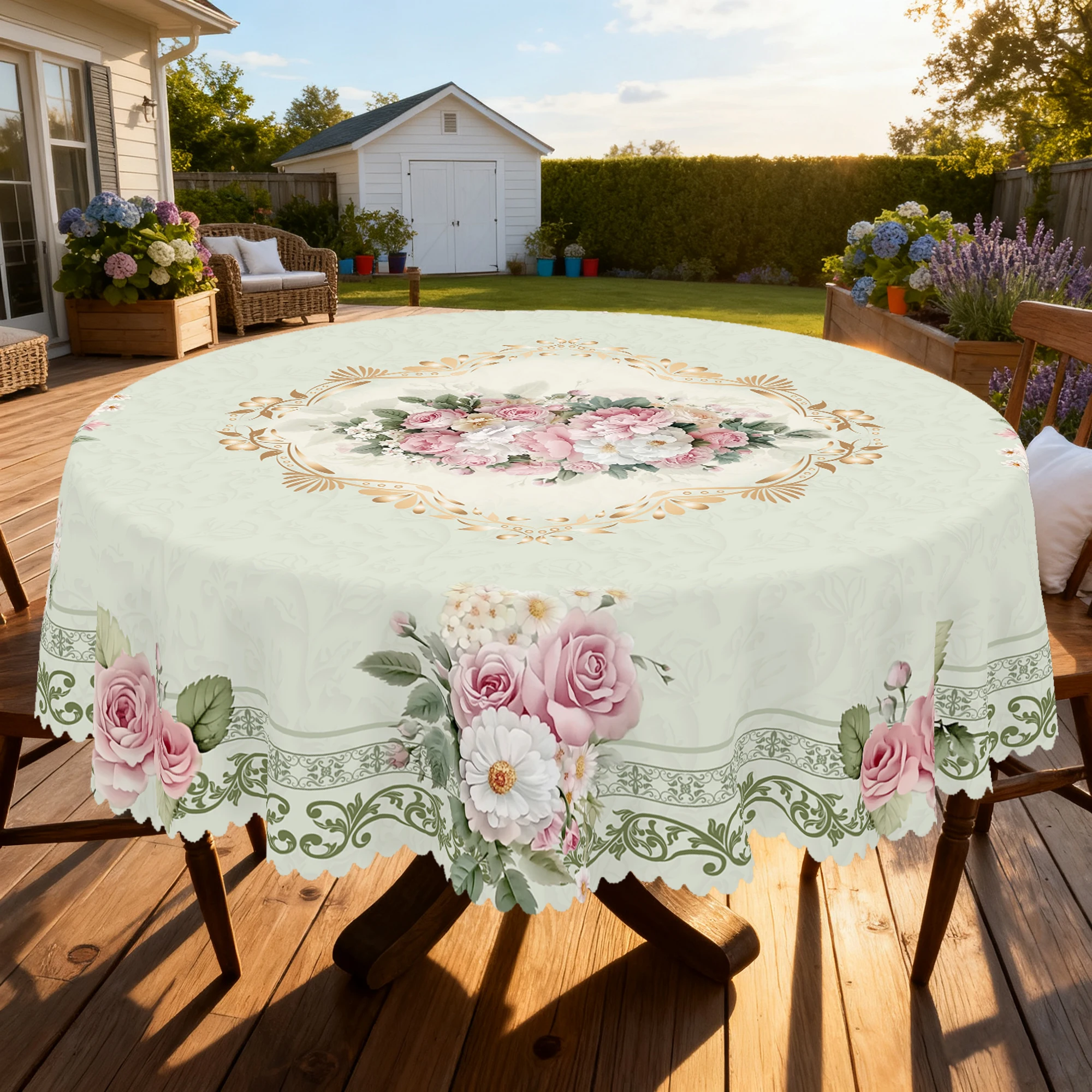 1 Piece Floral-Themed Printed Tablecloth, Vintage Farmhouse Style, with Blooming Rose Pattern Design, Suitable for Spring and Summer Wedding Season, Mother's Day, Anniversary, Camping Picnic, Holiday Gatherings, Birthday Party Decorations, Kitchen Accessories, Tablecloth for Indoor and Outdoor Use in Restaurants, Patios, Perfect Gift for Friends, Round and Rectangular Tablecloths, Various Sizes Available