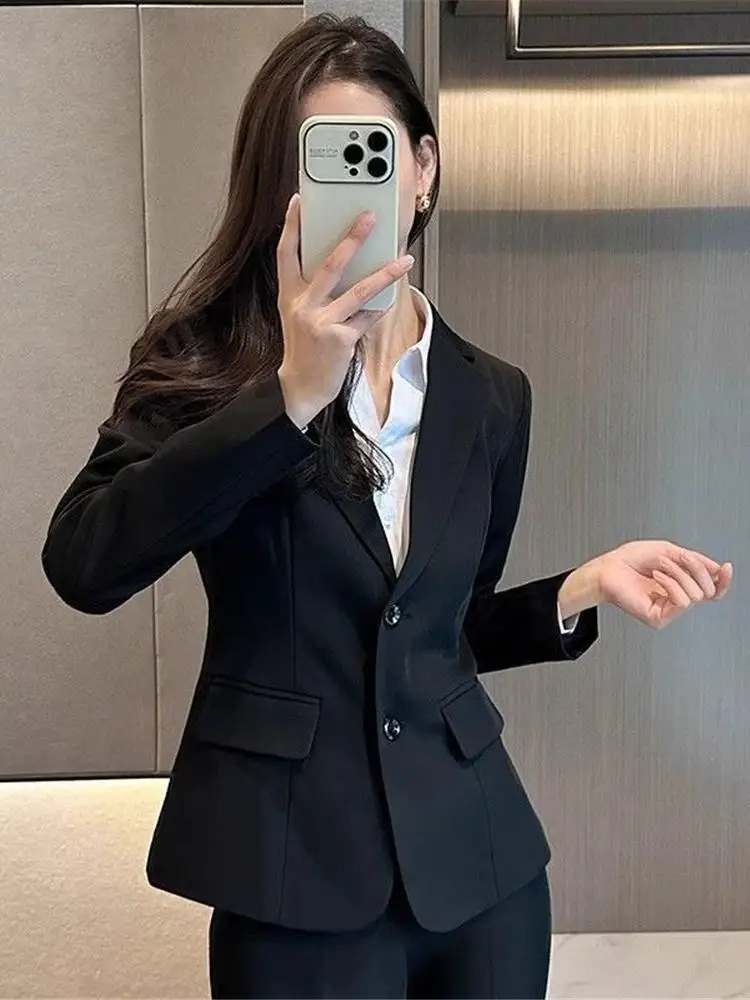 ชุดสูทลำลองสไตล์เกาหลีอเนกประสงค์สำหรับผู้หญิง ใส่ทำงาน ใส่สัมภาษณ์งาน ชุดทำงานสุภาพเรียบร้อย ดีไซน์คลีนฟิต เหมาะสำหรับฤดูใบไม้ผลิและฤดูใบไม้ร่วง