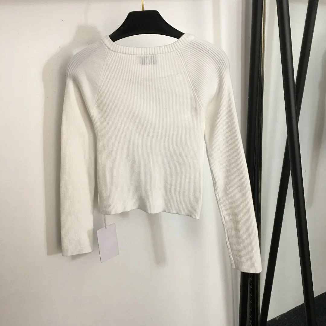 

New Letter Double Shoulder Zipper Design Tight Long Sleeve Pullover Knitted Bottom White, Black One Size