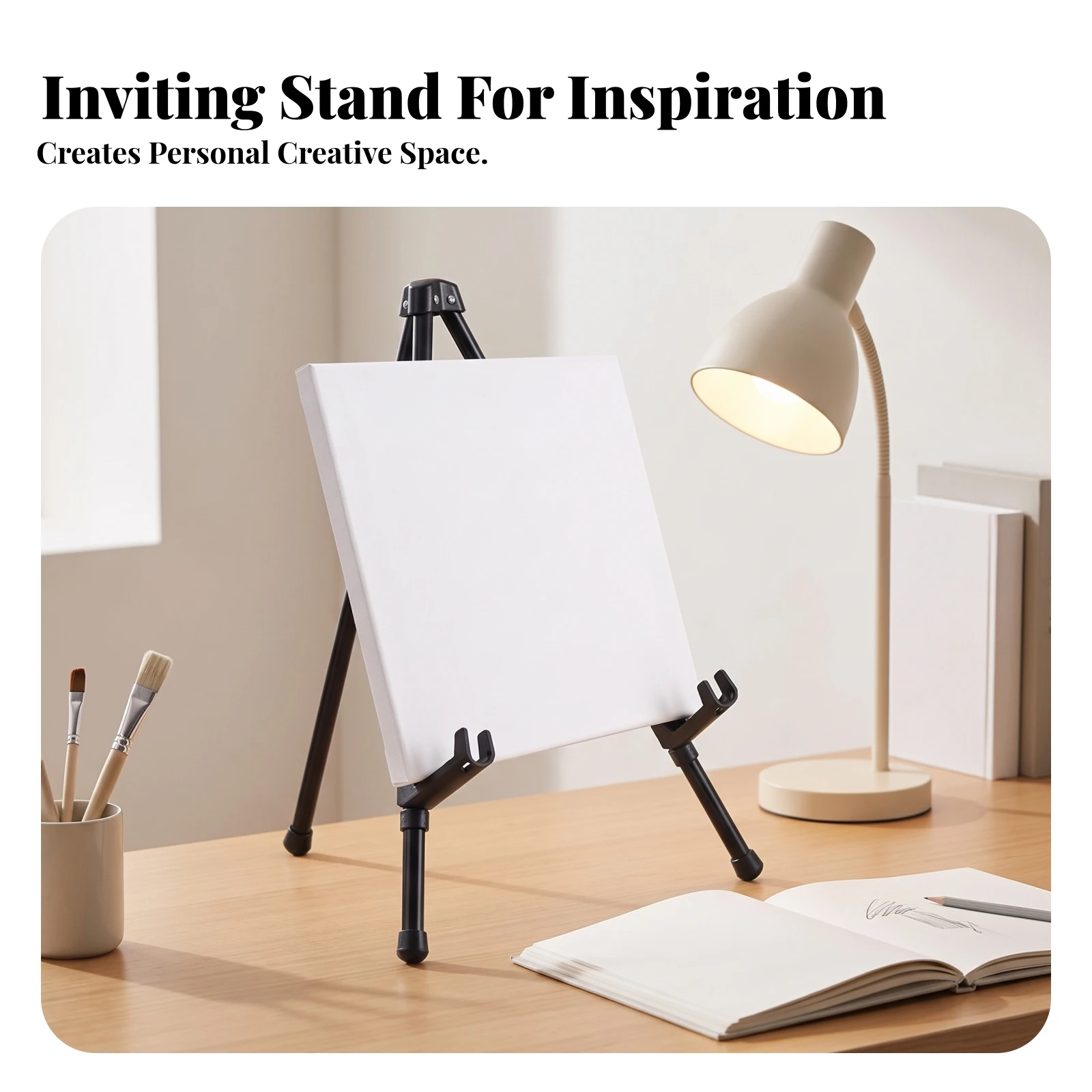 Metal Easel with Folding Frame Mini Display Easel with Support Arms Canvas Stand Collapsible Tabletop Display Stand Space-Saving