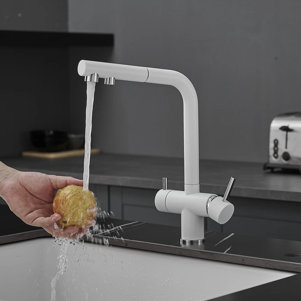 3 Ways Pull Out Filter Kitchen Sink Faucets with Pull Down Hot Cold Kitchen Sink Mixer Tap Brass Pure Water Kitchen Faucet Taps