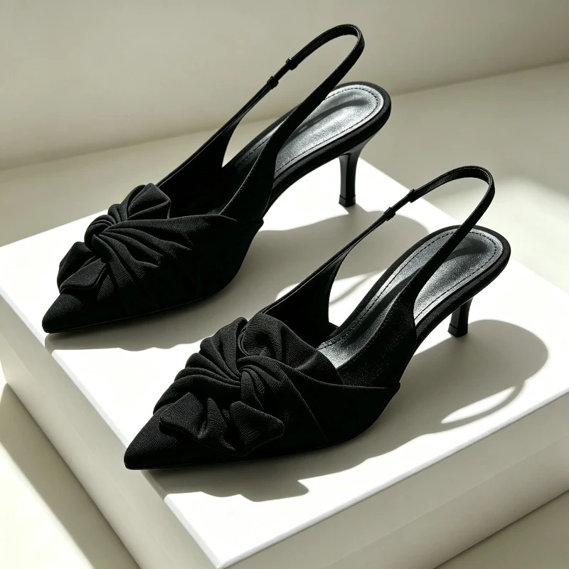 Pumps élégantes à bout pointu avec nœud, sandales à bride, chaussures de soirée de créateur, talons hauts en velours, mules pour femmes