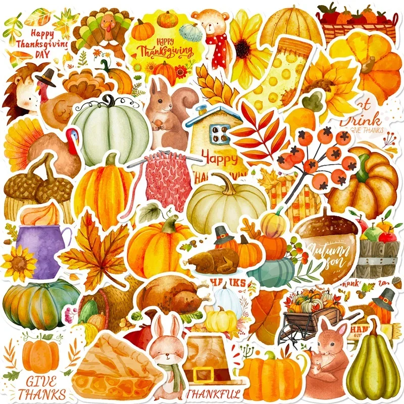 10/30/50PCS Cartoon Autumn Pumpkin PVC Sticker Aesthetic Color Decoration Scrapbooking Stationery School Supplies for Kids