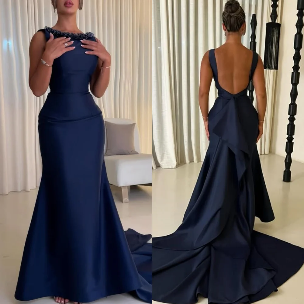 

Customized Modern Style Matching Beading Ruched Mermaid Scoop Neck Long Dresses Bespoke Occasion Dresses Sizes Available Classic
