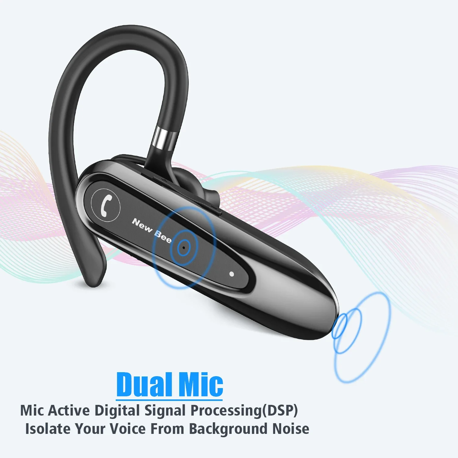 New Bee B45 Bluetooth 5.0 Headset Wireless Earpiece CVC8.0 Noise Reduction Earphone Headphones with Dual Mic Earbuds for Driving