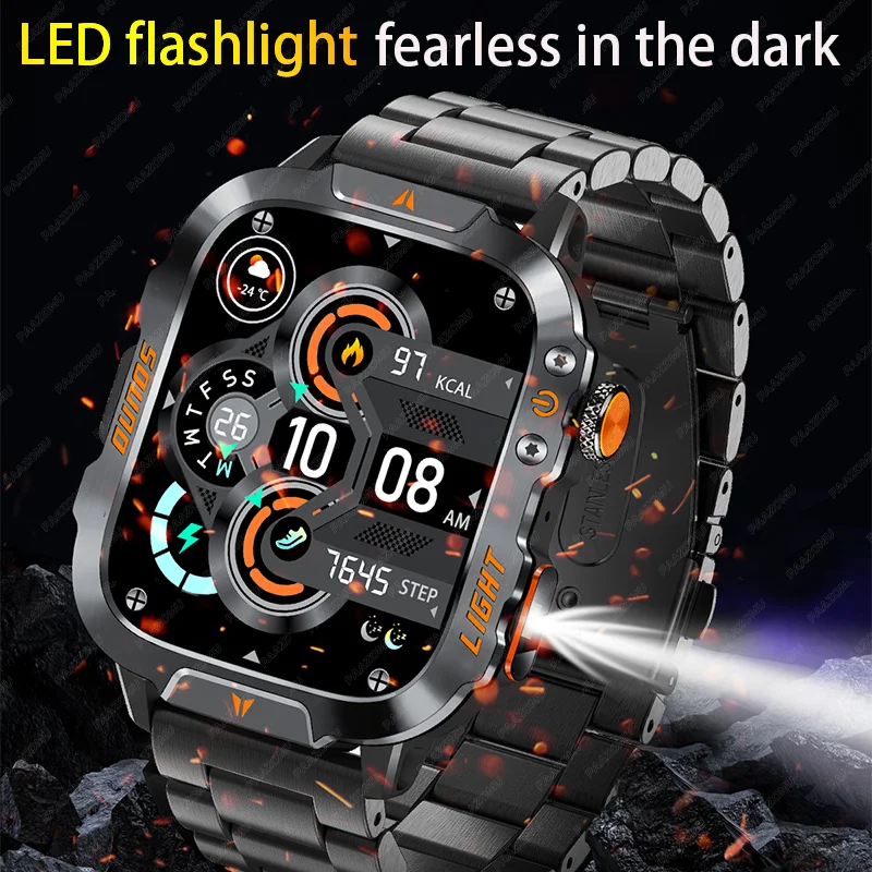 2025 New Outdoor Smart Watch Bluetooth Call Flashlight Health Monitoring Waterproof Sports Fitness Smart Watch for Men and Women