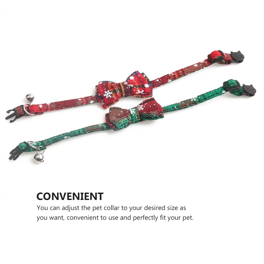 

2pcs Christmas Pet Collar For Dog Cat Adjustable Bow Knot Necklace Puppy Neck Ring Durable Cloth Material Stylish Red Green