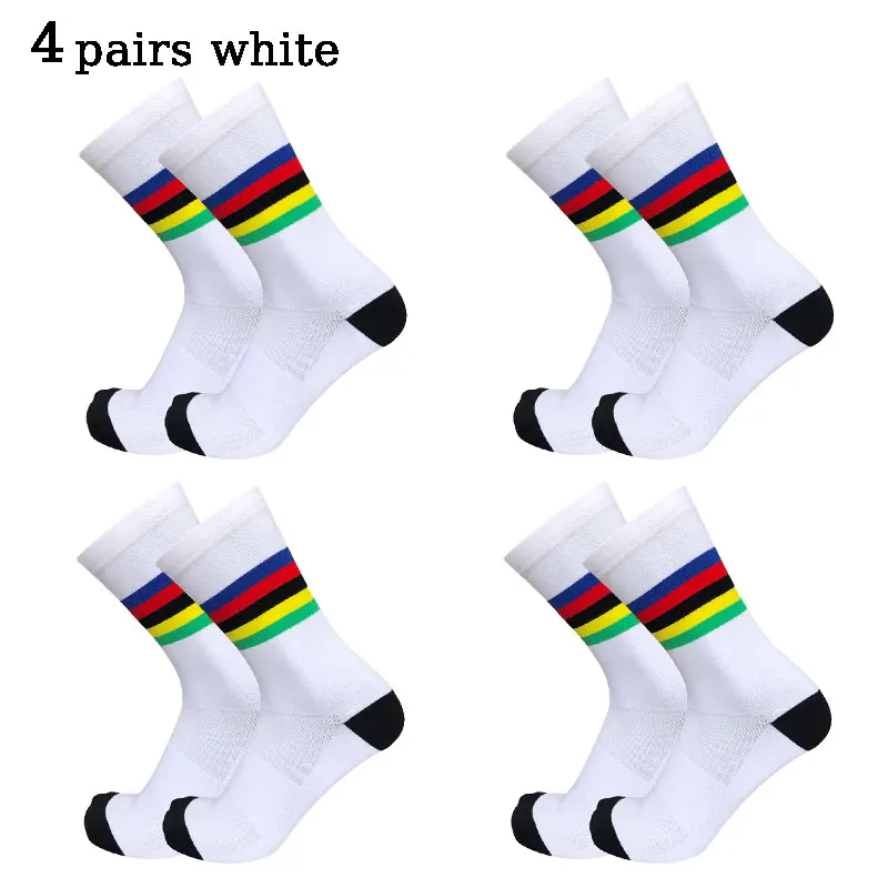 4 pairs of breathable multi-color striped men and women cycling socks, road cycling outdoor running competition socks