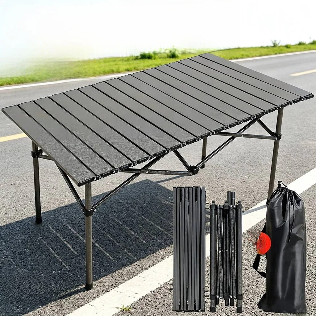 Portable Outdoor Camping Picnic Table Egg Roll Long Rectangle Four Chair Set BBQ Leisure Equipment Foldable Outdoor Furniture
