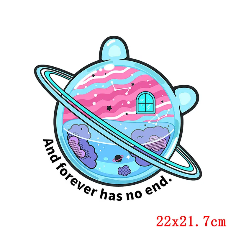 Planet Patch Iron On Transfer For Clothing Thermal Transfer For Clothes Vinyl Applique Moon Astronaut Thermo Sticker On Clothes