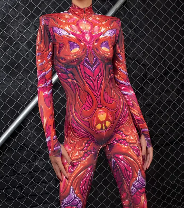 Erwachsenen-Sportanzug mit hoher Taille, Damen-Cosplay-Kostüm, sexy Anzug mit blauen Farbelementen, Muskel-Halloween-Bodysuit – Detail 14