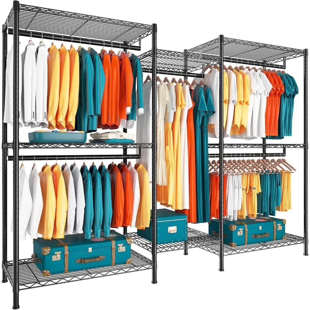 

77" H Heavy Duty Clothes Racks for Hanging Clothes Loads 905LBS, Adjustable Metal Clothing Rack, Wardrobe Closet, 77" Hx7