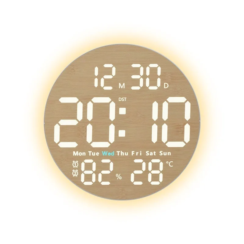 10 Zoll Digitale Wanduhr mit Fernbedienung, 9 Farben Stimmungslicht, Datum, Temperatur, Luftfeuchtigkeit, Timer, automatische Dimmung, LED-Wecker für Fitnessstudio und Yoga – Detail 5