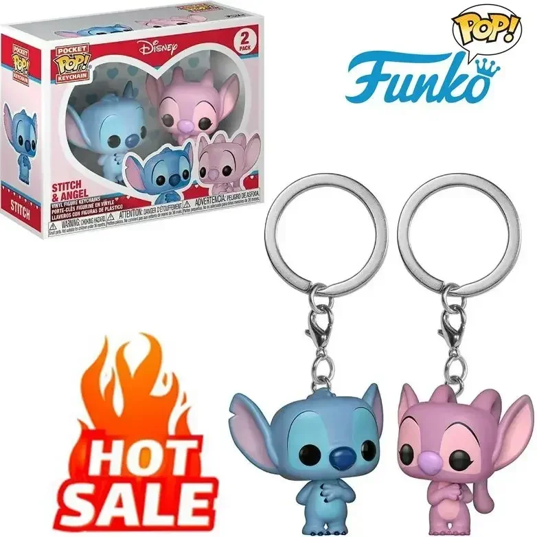 Disney Stitch Funko Pop Keychains Action Figure Anime Collection Model Key Chain Kids Toys Car Ornament Keychain Couple Gift